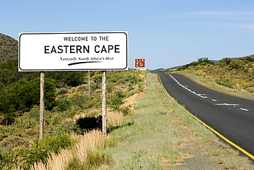 'Welcome to the Eastern Cape' sign on the provincial border in South Africa.