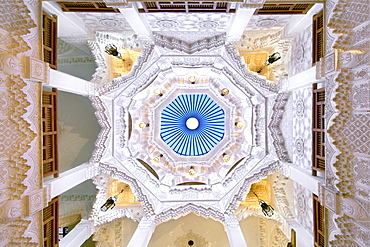 Ceiling of the dining room in the Palais Sebban riad in Marrakech, Morocco