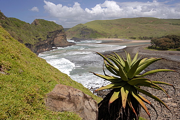 View of Hole in the Wall and surrounding landscape along the wild coast in a region of South Africa's Eastern Cape Province formerly known as the Transkei.