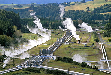 Aerial view of Wairakei thermal power area, North Island, New Zealand, Pacific