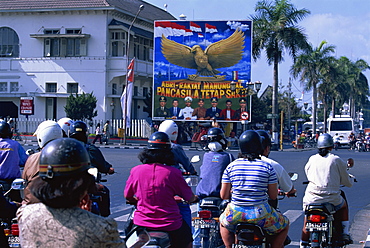 Motorcycle traffic in Yogyakarta, Java, Indonesia, Southeast Asia, Asia