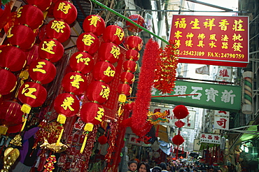 Decorations for Chinese New Year for sale in a street in Central, Hong Kong Island, Hong Kong, China, Asia