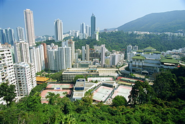 Apartment blocks at Happy Valley in northern Hong Kong island, a suburb famous for its racecourse, Hong Kong, China, Asia