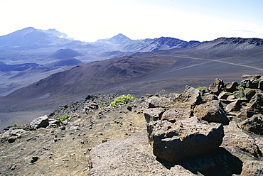 Part of the vast crater of 10023 ft Haleakala, the world's largest dormant volcano, seen from Sliding Sands trail, Maui, Hawaii, Hawaiian Islands, United States of America (U.S.A.), North America