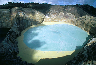 One of three crater lakes at the summit of Kelimutu volcano near Moni, soil chemical creates the unusual colours, island of Flores, Indonesia, Southeast Asia, Asia