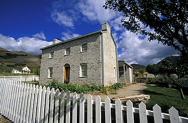 Stone house in Old Deseret Village, a recreated mid 19thC Mormon pioneer town at the 'This Is The Place'  Heritage Park that celebrates the Mormon arrival in 1847, Salt Lake City, Utah , Usa