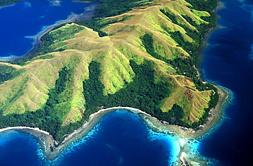 Aerial view of penninsula with fringing reef near Savusavu on the south coast of Vanua Levu, FijiFiji's second biggest island