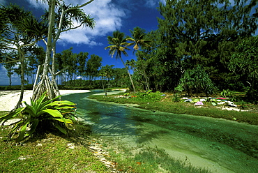 Typically clear river at the white sand beach at Eton in the south east of Efate Island, Efate Island, Vanuatu