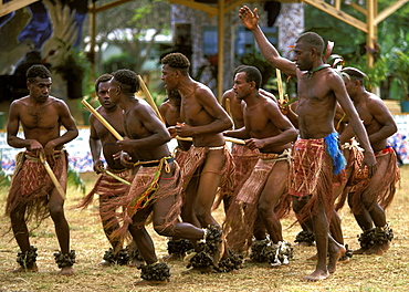 Men from the island of PENTECOST in a traditional dance at a Melanesian cultural festival, Efate Island, Port Vila, Vanuatu