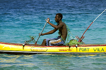 Canoe on Vila bay, just off Port Vila, Port Vila, Efate Island, Vanautu
