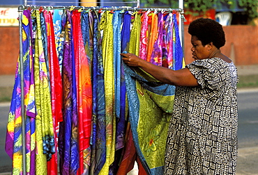 Woman at her souvenir stall in the capital city centre, Efate Island, Port Vila, Vanuatu