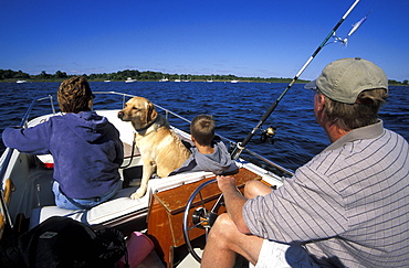 Family out from Bristol on a fishing and clamming trip on Narragansett Bay, Bristol, Rhode Island, USA