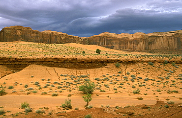 The eroded sandstone landscape of Monument Valley Tribal Park, a Navajo Nation reservation on the border with Utah, its scenery immortalised in many Western films, Monument Valley, Arizona, United States of America (USA), North America