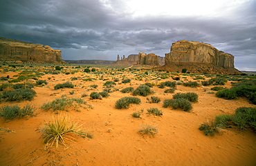 The eroded sandstone mesas and buttes of Monument Valley Tribal Park, a Navajo Nation reservation on the border with Utah, its scenery immortalised in many Western films, Monument Valley, Arizona, United States of America (USA), North America