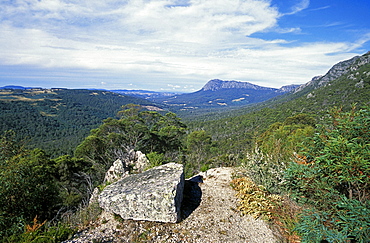 Looking east across bluffs in the Great Western Tiers near Gowrie Park, the north, Tasmania, Australia, Pacific