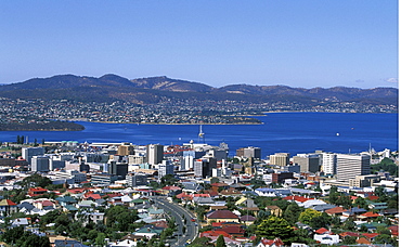 Looking east towards the centre of the state capital and the River Derwent, Hobart, Tasmania, Australia, Pacific