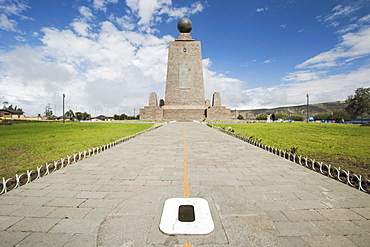 West side of the 30m pyramidal monument marking the equator, first identified in this district by Charles Marie de la Condamine in 1736, La Mitad del Mundo, San Antonio, Pichincha Province, Ecuador, South America