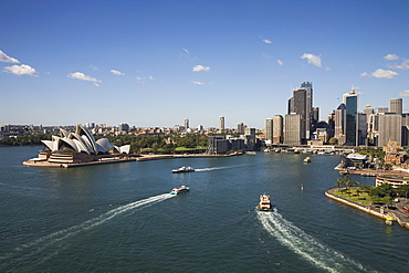 Circular Quay, the important Sydney Ferries terminus and rail stop for the CBD and tourist centre between the Opera House and Harbour Bridge, Sydney, New South Wales, Australia, Pacific