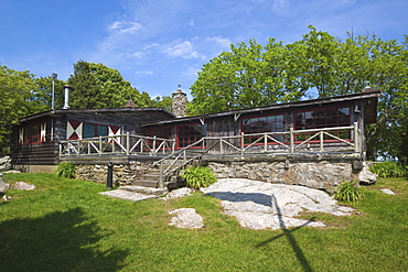 Cove Cabin, a National Historic Register Site looking out on Mount Hope and Narragansett Bays at Mount Hope Farm, Bristol, Rhode Island, New England, United States of America, North America