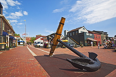 Antique anchor at Bowen's Wharf, established in 1760 and now a busy waterfront retail and tourist centre, Newport, Rhode Island, New England, United States of America, North America