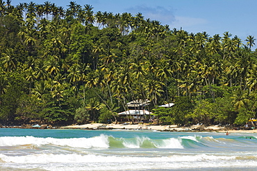 Western headland & surfing end of the south coast whale watch beach at Mirissa, near Matara, Southern Province, Sri Lanka, Asia