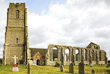 St. Andrew's Church, built in the 14th and 15th centuries but fell into ruin, and a smaller church was built inside in the 17th century, Covehithe, Suffolk, England, United Kingdom, Europe