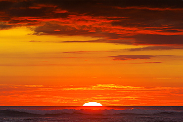 Sunset & sunlit clouds over Playa Guiones surf beach, Nosara, Nicoya Peninsula, Guanacaste Province, Costa Rica, Central America