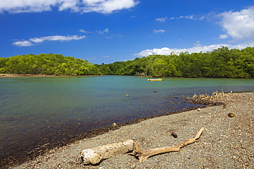 View across the Nosara River mouth towards the Biological Reserve, Nosara, Nicoya Peninsula, Guanacaste Province, Costa Rica, Central America 