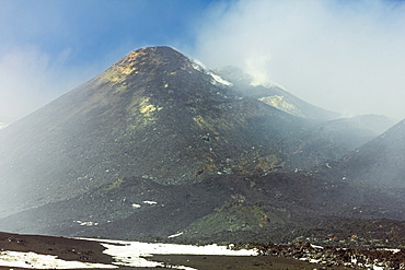 Ash, rock and sulphur at the smoking summit of 3350m high volcano Mount Etna during an active phase, Mount Etna, UNESCO World Heritage Site, Sicily, Italy, Mediterranean, Europe