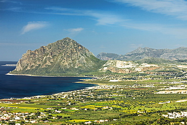 The 659m limestone Monte Cefano Nature Reserve and Custonaci marble quarries, on the coastline north east of Trapani, Custonaci, Sicily, Italy, Mediterranean, Europe