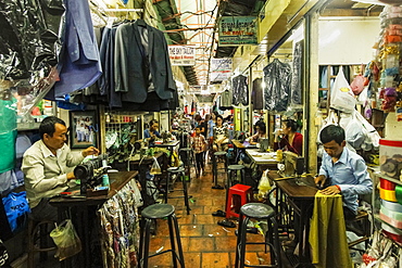 Repair and alteration work with sewing machines, Toul Tum Poung Russian Market, Toul Tum Poung, city centre, Phnom Penh, Cambodia, Indochina, Southeast Asia, Asia