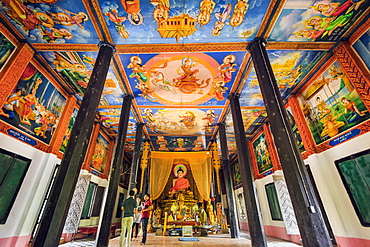 Colourful Buddhist murals in the more recent Southern Pagoda temple at the Angkor Wat complex, Angkor, Siem Reap, Cambodia, Indochina, Southeast Asia, Asia