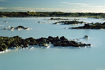 The hot blue waters and mineral deposits of the Blue Lagoon ipopular with bathers and good for skin complaints, Svartsengi, Iceland, Polar Regions