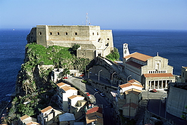 Headland on the Straits of Messina, famous for the six-headed monster in Homer's Odyssey, Scilla, Calabria, Italy, Europe