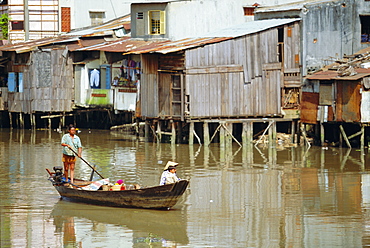 Boat on the Kinh Ben Nghe, a tributary of the Saigon River, Ho Chi Minh City, formerly Saigon, Vietnam, Asia