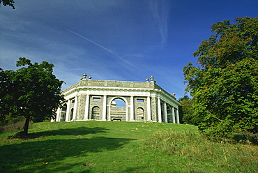 Dashwood family mausoleum near church, overlooking town of West Wycombe, Buckinghamshire, England, United Kingdom, Europe