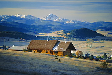 Log cabin, Philipsburg, Granite County, Rocky Mountains, Montana, USA