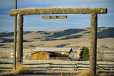 Ranch gate to Rocking Chair Ranch, near Philipsburg, Granite County, west Montana, United States of America, North America