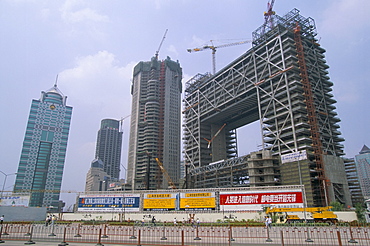 Construction site in the Pudong New Area, a massive east bank development and Special Economic Zone, Shanghai, China, Asia