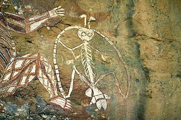 Namarrgon, the Lightning Man, one of the supernatural ancestors depicted at the aboriginal rock art site at Nourlangie Rock, Kakadu National Park, UNESCO World Heritage Site, Northern Territory, Australia, Pacific