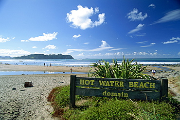 Hot Water Beach on the east coast of the Coromandel Peninsula, where thermal waters rise up from below sand, North Island, New Zealand, Pacific