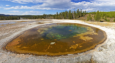 Panoramic photo of Beauty Pool, Upper Geyser Basin, Yellowstone National Park, UNESCO World Heritage Site, Wyoming, United States of America, North America 