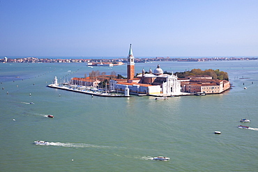 View from top of St. Mark's Belltower (Campanile San Marco), of Isole San Giorgio Maggiore, Venice, UNESCO World Heritage Site, Veneto, Italy, Europe