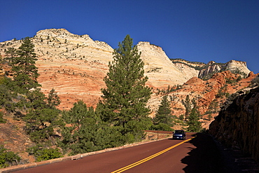 Car travelling on Zion-Mount Carmel Highway, Zion National Park, Utah, United States of America, North America 