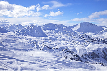 View of slopes near Belle Plagne, La Plagne, Savoie, French Alps, France, Europe 