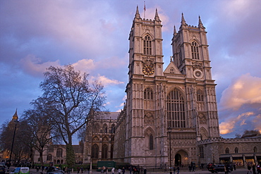 Westminster Abbey at sunset,UNESCO World Heritage Site, Westminster, London, England, United Kingdom, Europe