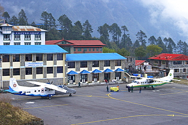 Tara Air DHC-6 Twin Otter plane, Tenzing-Hillary Airport, Lukla, Nepal, Asia