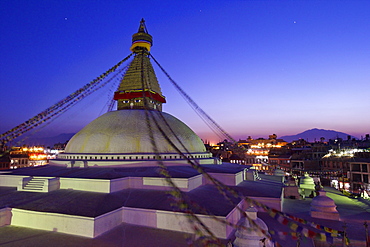 Boudhanath Stupa at sunset, UNESCO World Heritage Site, Kathmandu, Nepal, Asia 