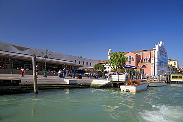 Venezia Santa Lucia railway station, and Gand Canal on sunny summer day, Venice, UNESCO World Heritage Site, Veneto, Italy, Europe