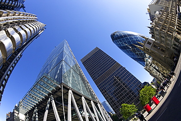 City of London financial district with Gherkin, Lloyds building, Cheese Grater and NatWest Tower, England, United Kingdom, Europe